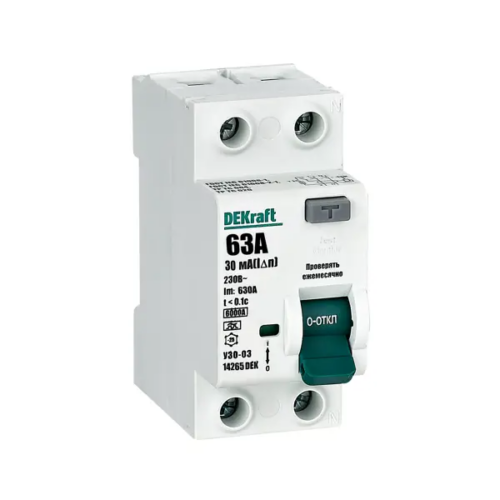УЗО DEKraft 2P 63 А 30 мА 6 кА AC 14265 DEK