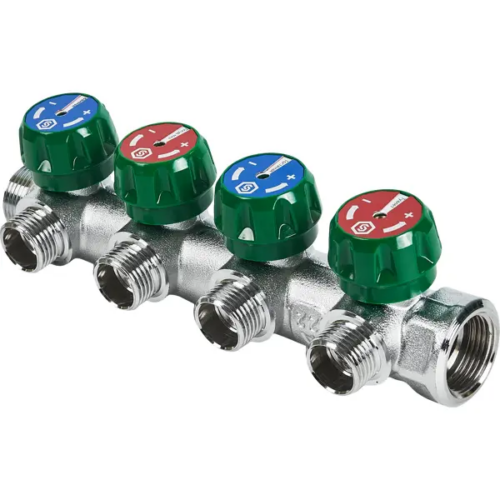 Коллектор регулирующий Stout на 4 отвода 3/4"x1/2" латунь