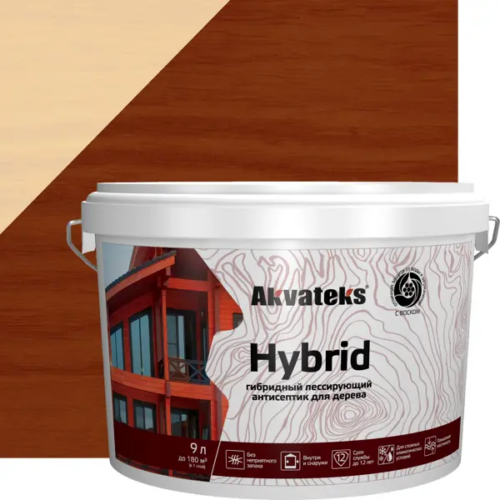 Антисептик Akvateks Hybrid гибридный лессирующий полуматовый орех 9 л