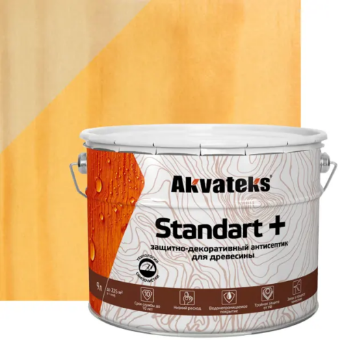 Антисептик защитно-декоративный Akvateks Standart полуматовый сосна 9 л