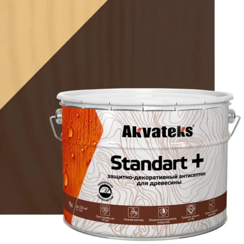 Антисептик защитно-декоративный Akvateks Standart полуматовый орех 9 л