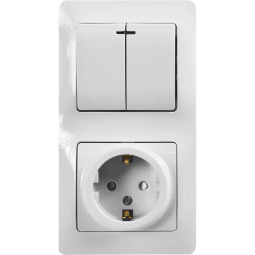 Блок выключатель с розеткой встраиваемый Schneider Electric Glossa 2 клавиши с заземлением со шторками цвет белый
