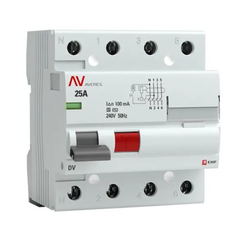 УЗО EKF Averes 4P 25 А 100 мА 10 кА