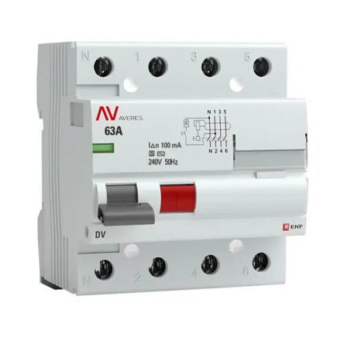 УЗО EKF Averes 4P 63 А 100 мА 10 кА