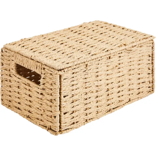 Корзина с крышкой для хранения 30x15x18 см бумага цвет бежевый