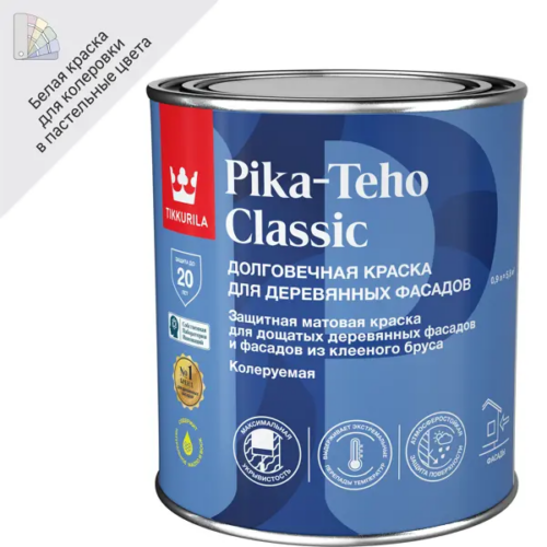Краска фасадная Tikkurila Pika-Teho Classic моющаяся матовая цвет белый база A 0.9 л